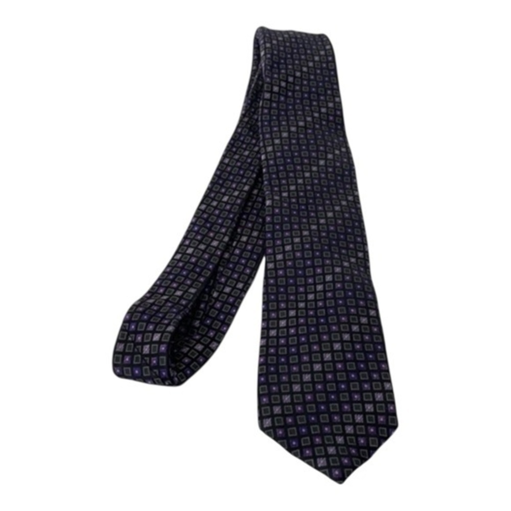 Leone One Hundred Percent Silk Purple/Silver Geometric Tie